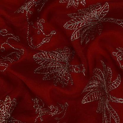 Blood Red Color Dola Silk Embroidery Fabric