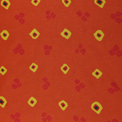 Orange Color Slub Tussar Print Fabric