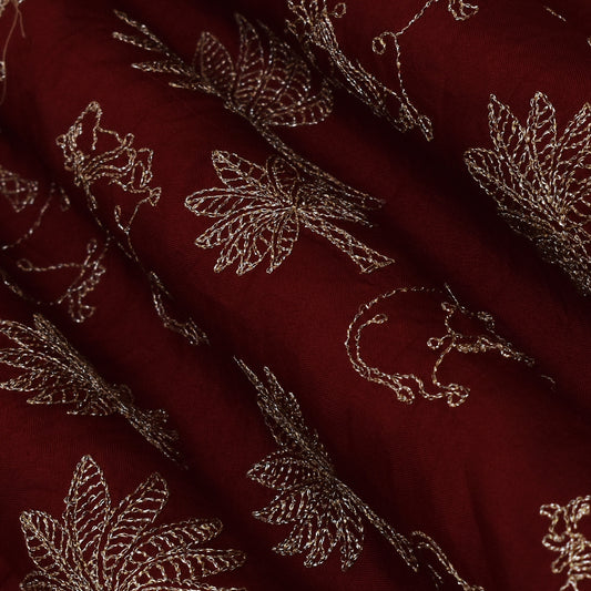 Maroon Color Dola Silk Embroidery Fabric