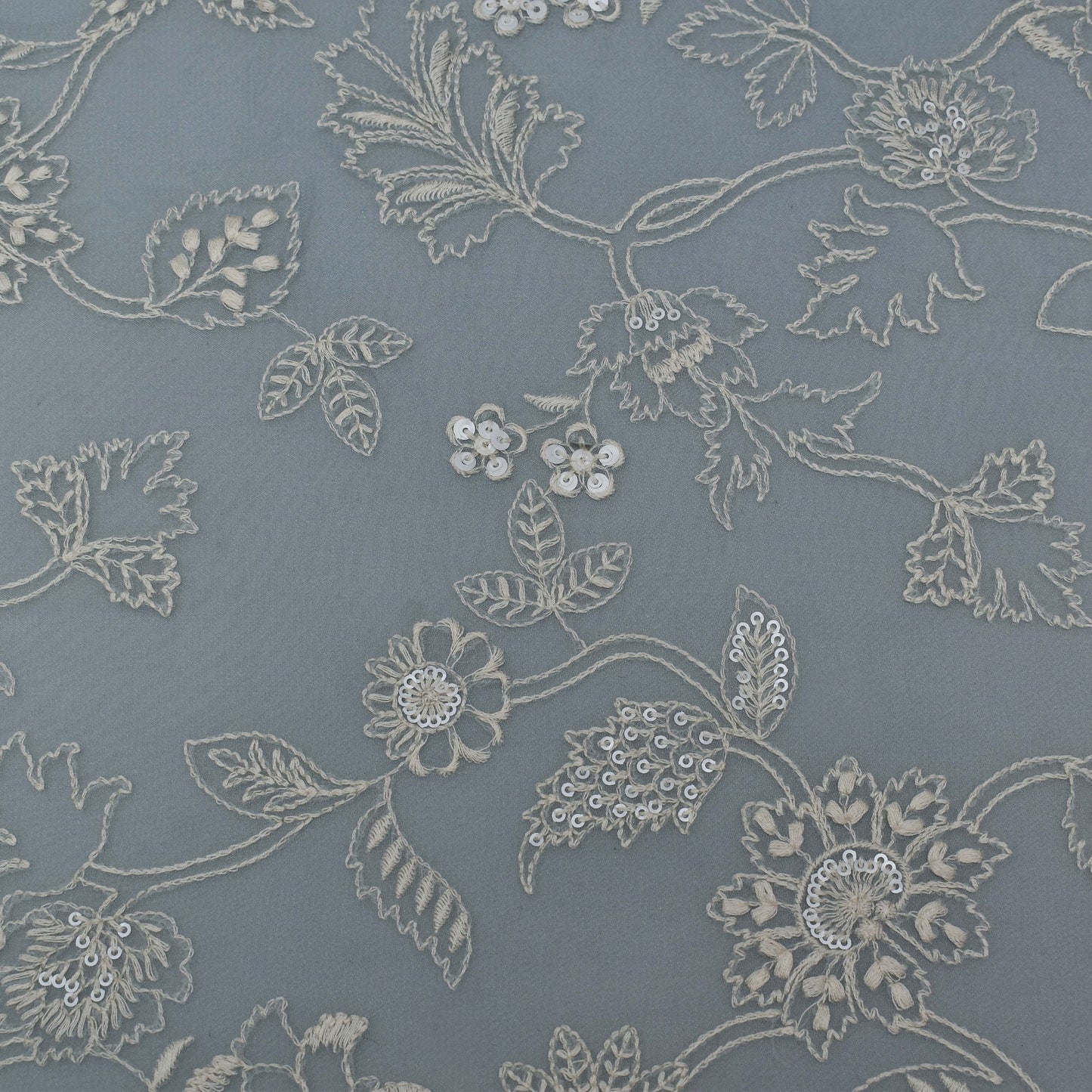 Grey Color Georgette Embroidery Fabric