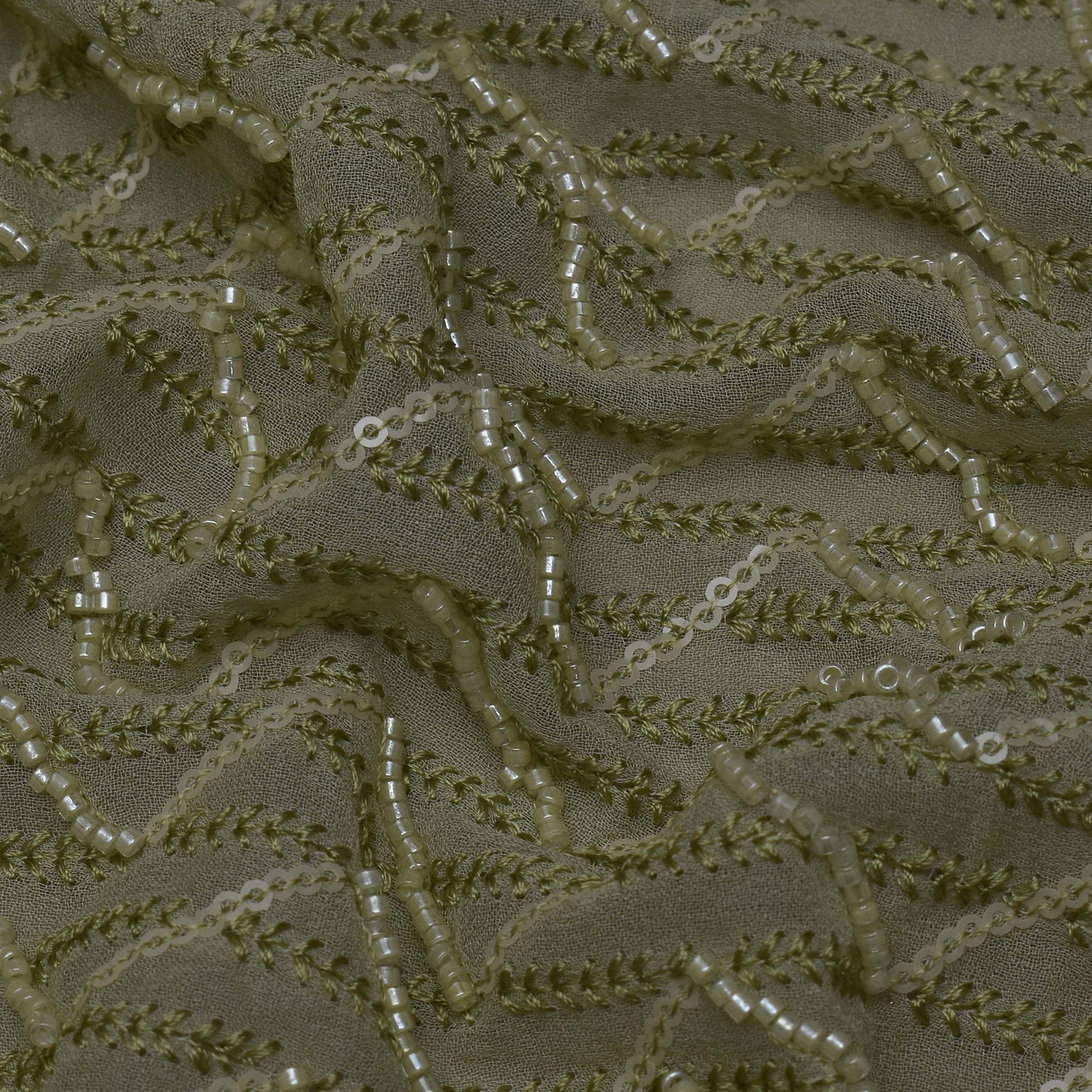 Pista Green Color Georgette Embroidery Fabric