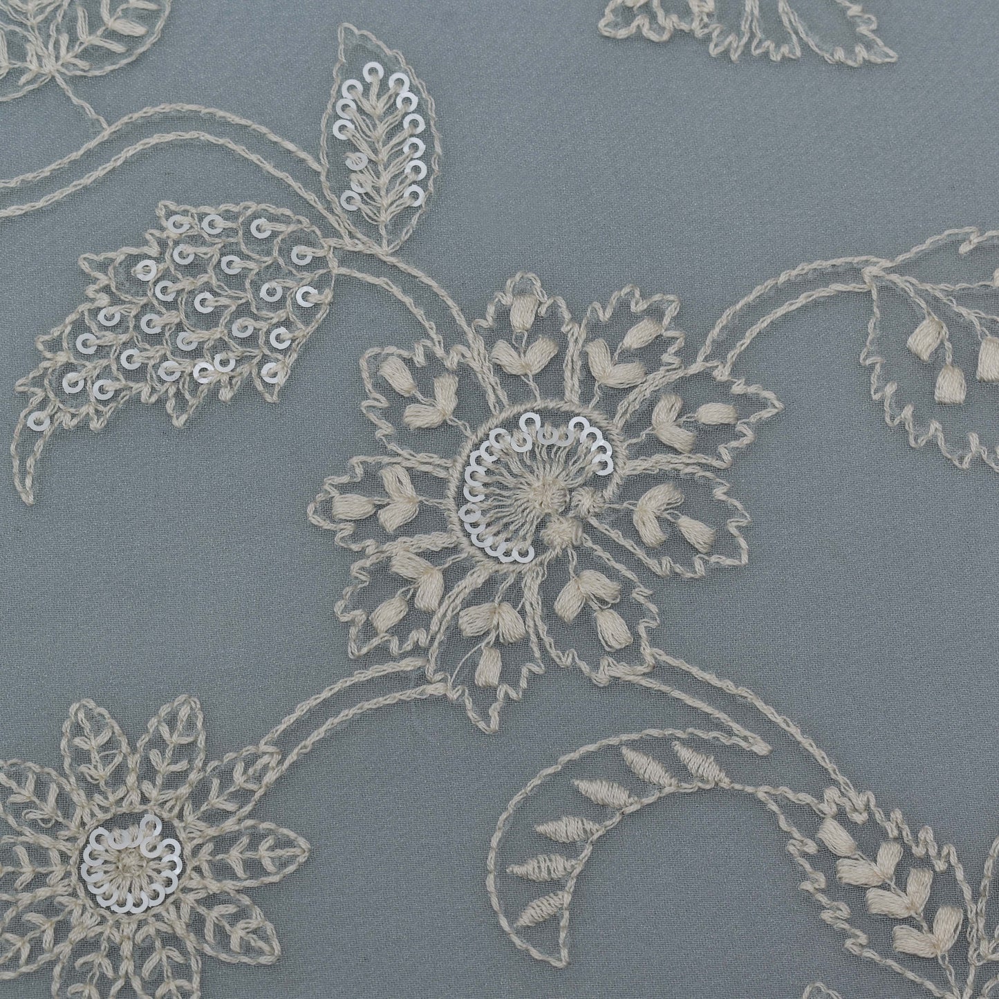 Grey Color Georgette Embroidery Fabric