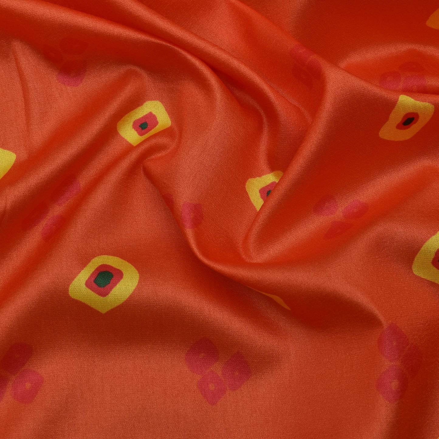 Orange Color Slub Tussar Print Fabric