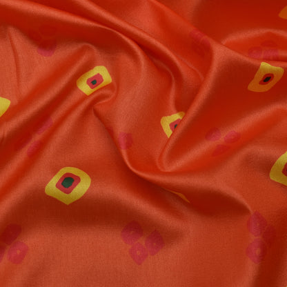 Orange Color Slub Tussar Print Fabric