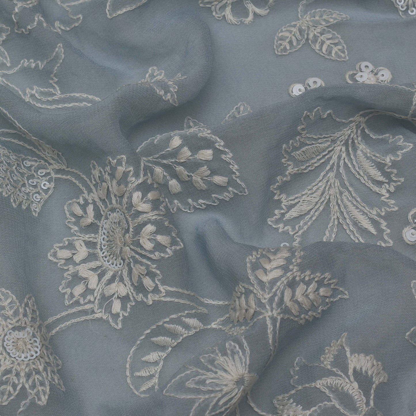 Grey Color Georgette Embroidery Fabric