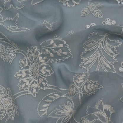 Grey Color Georgette Embroidery Fabric