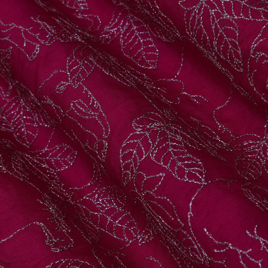 Magenta Color Dola Silk Embroidery Fabric