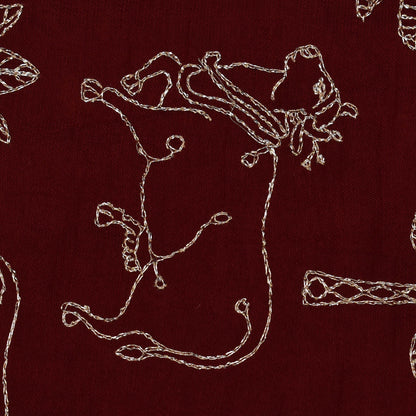 Maroon Color Dola Silk Embroidery Fabric