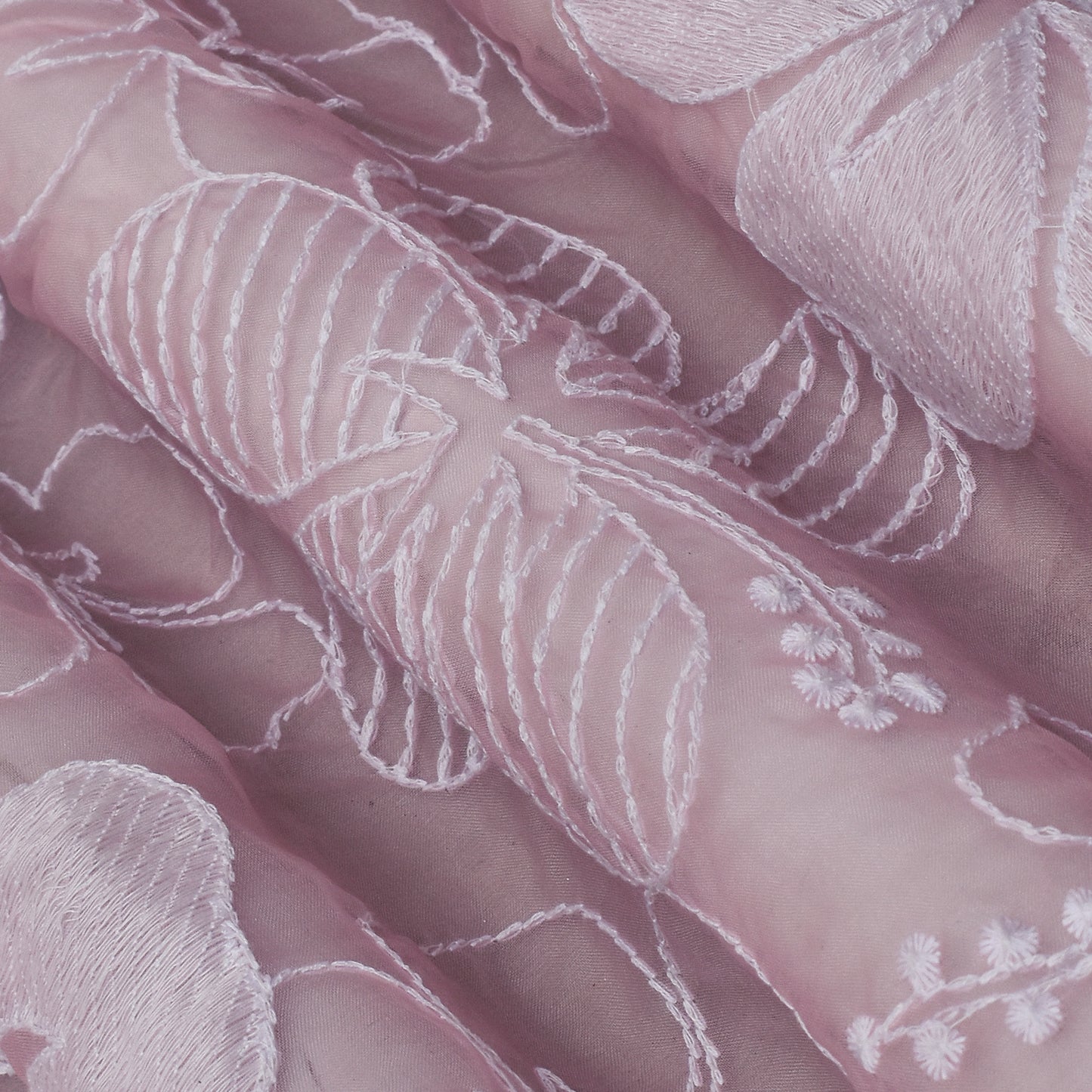 Pink Color Organza Embroidery Fabric