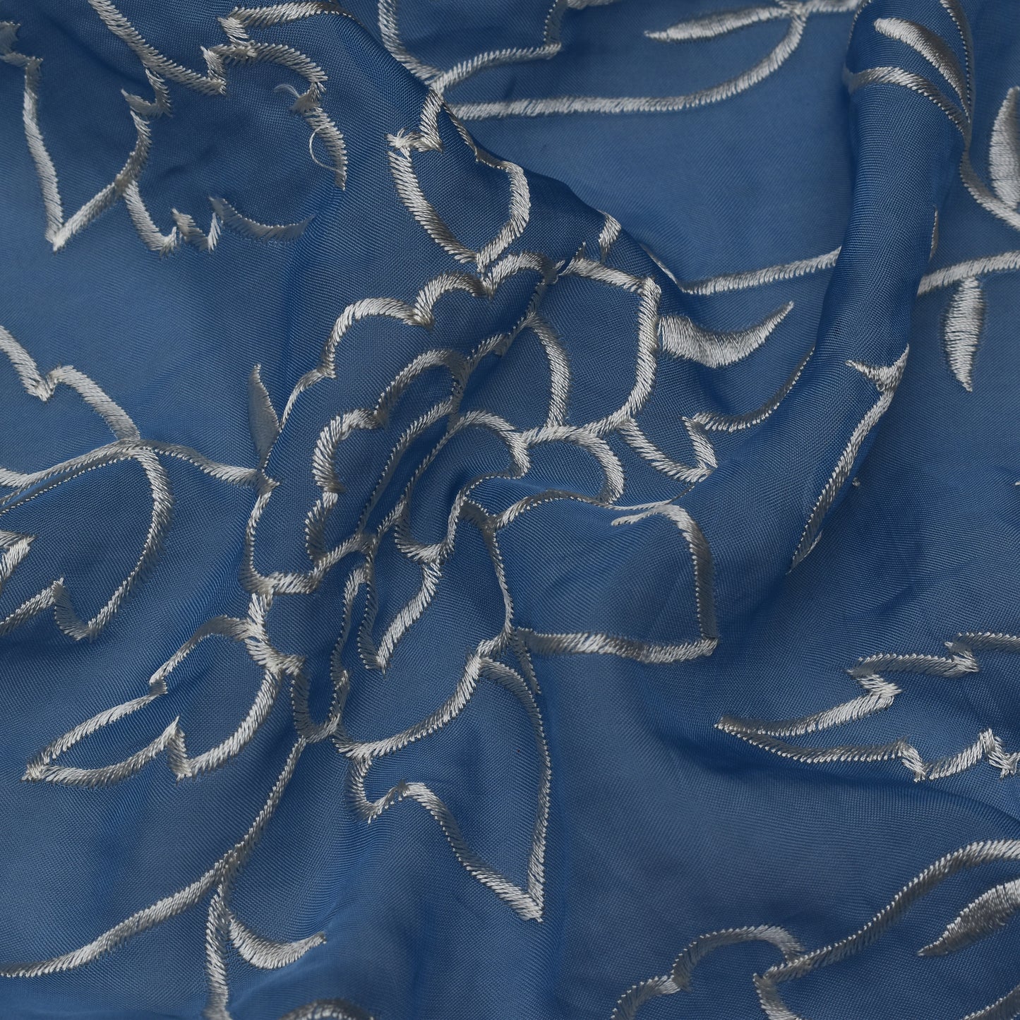 Blue Color Organza Embroidery Fabric