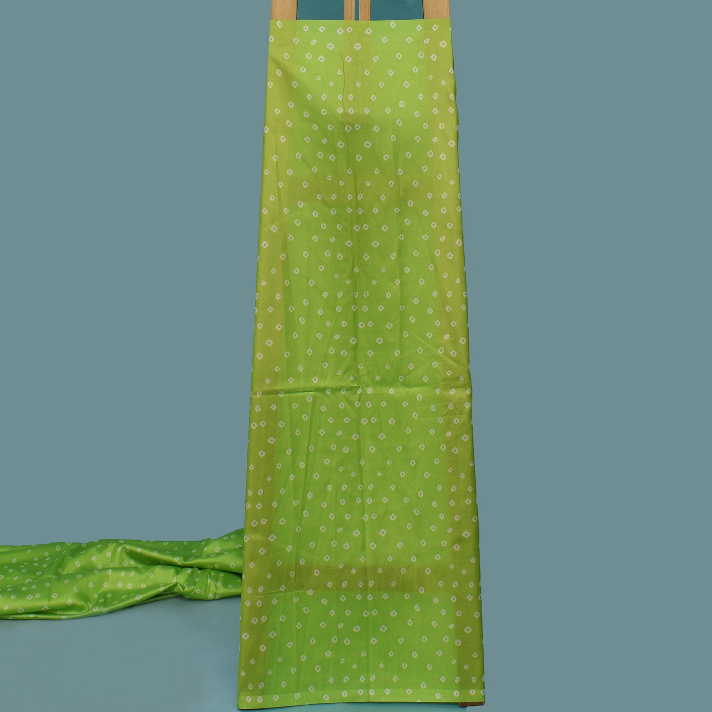 Parrot Green Color Slub Tussar Print Fabric