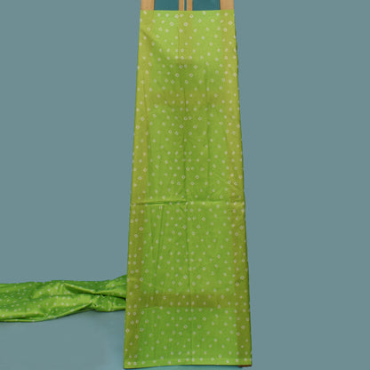 Parrot Green Color Slub Tussar Print Fabric