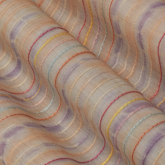 Peach Color Chanderi Kantha Work Tie And Dye Fabric