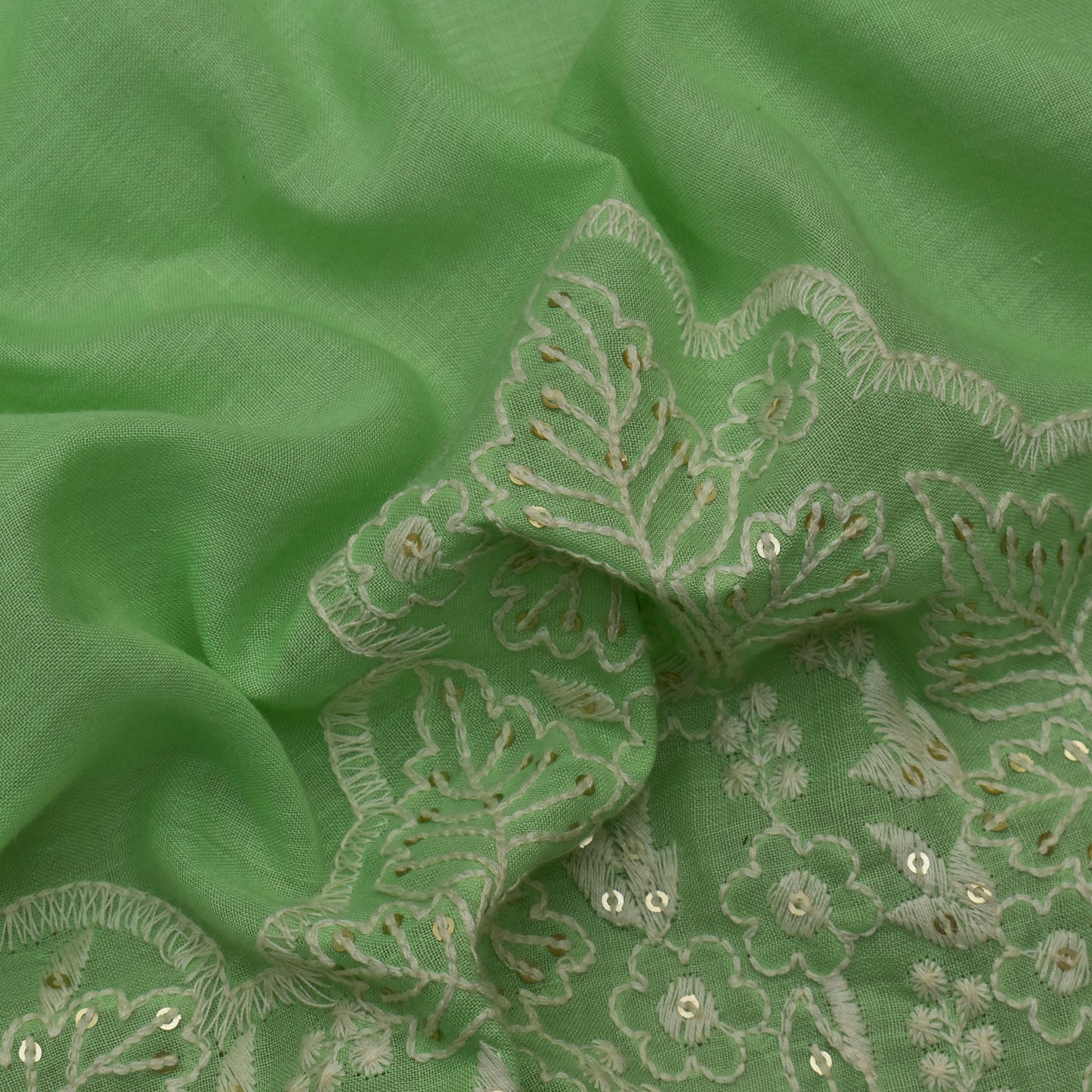 Pista Green Color Cotton Plazo Embroidery Fabric