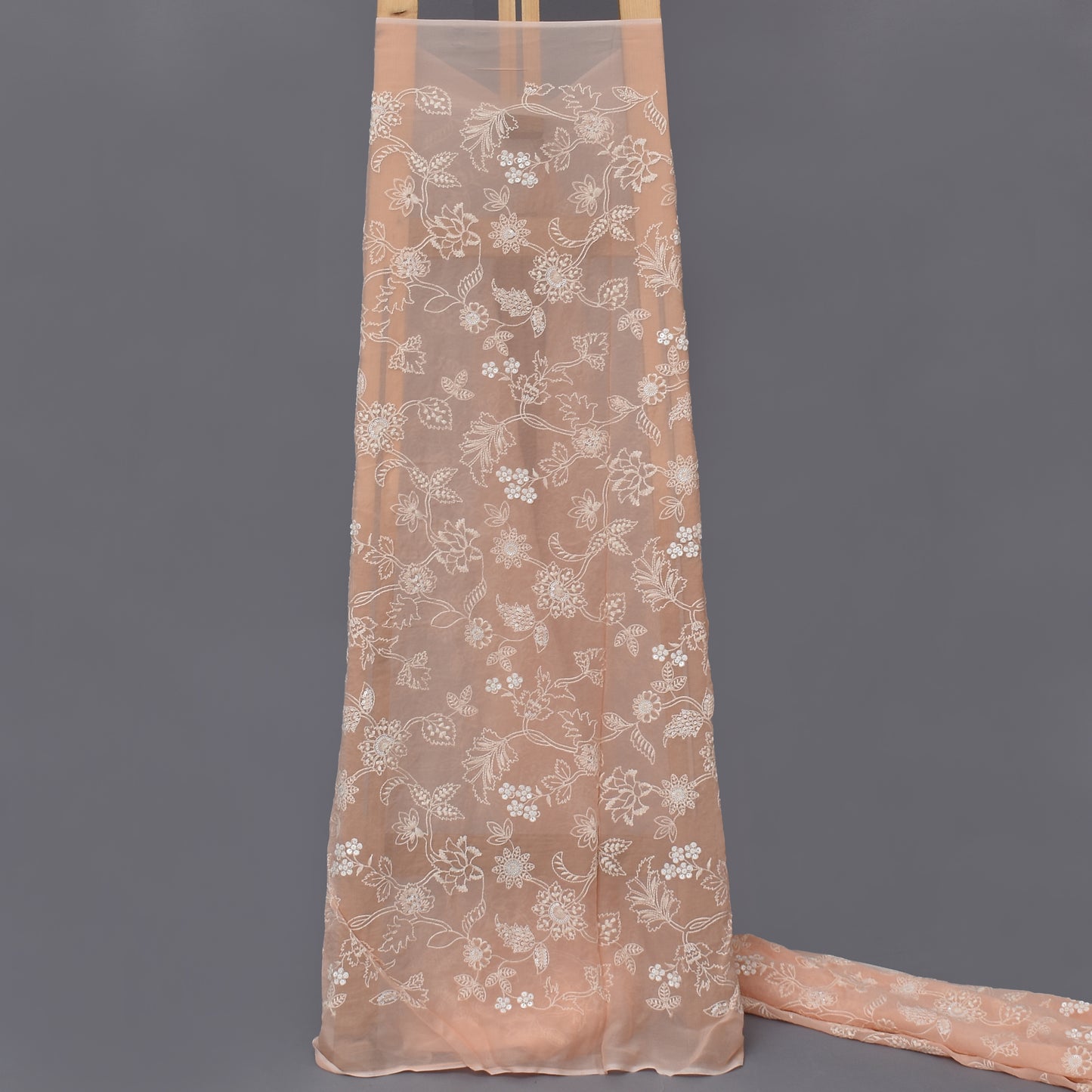 Peach Color Georgette Embroidery Fabric