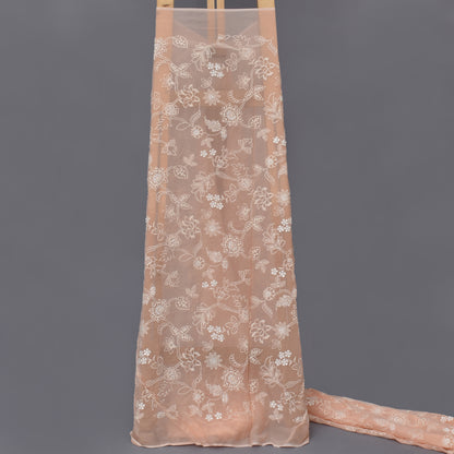 Peach Color Georgette Embroidery Fabric