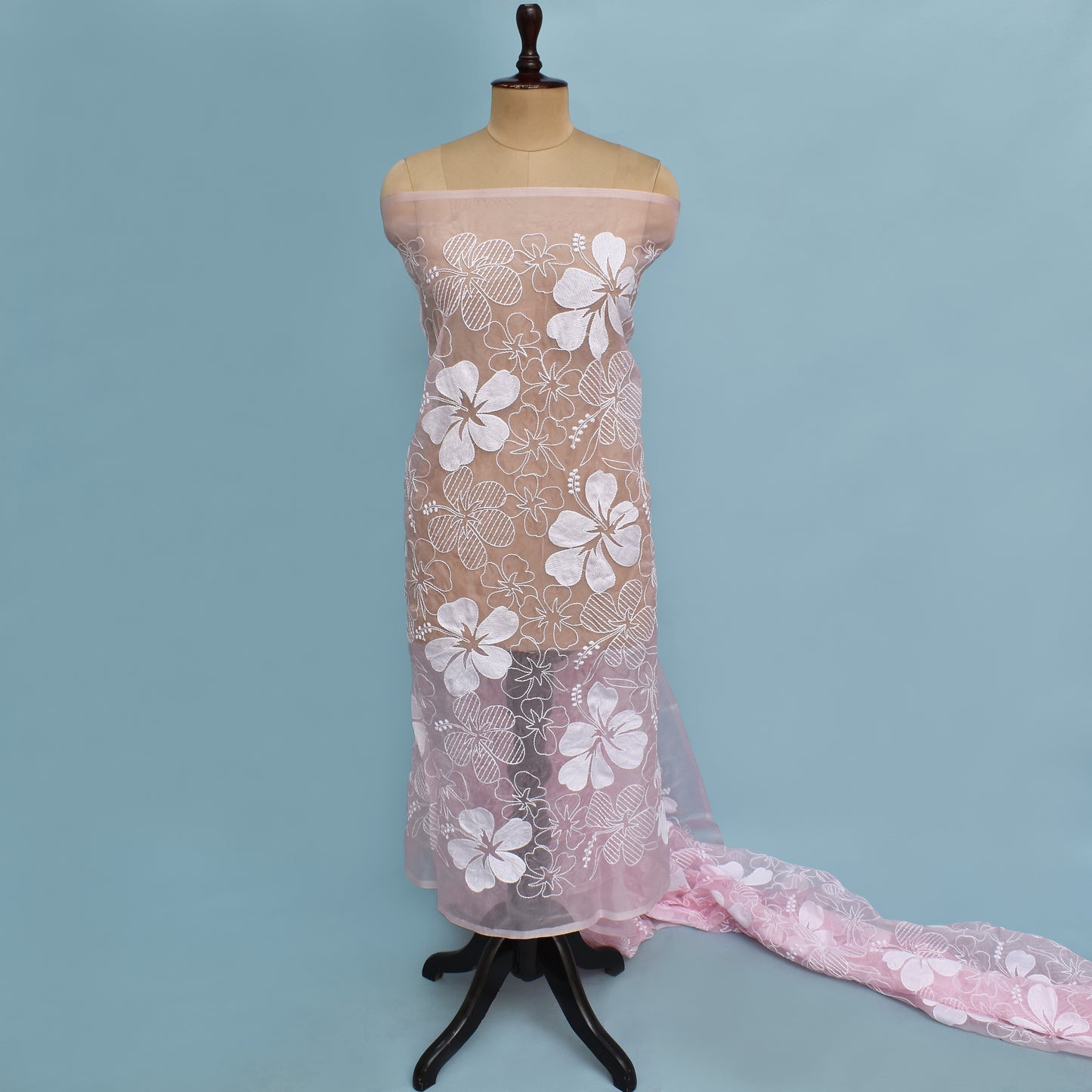 Pink Color Organza Embroidery Fabric
