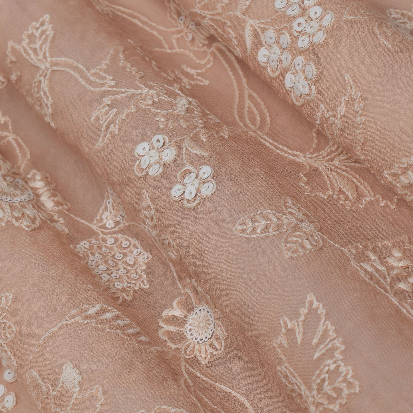 Peach Color Georgette Embroidery Fabric