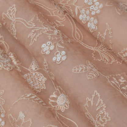 Peach Color Georgette Embroidery Fabric