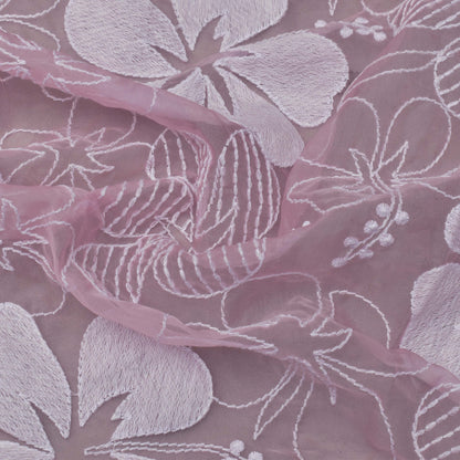 Pink Color Organza Embroidery Fabric