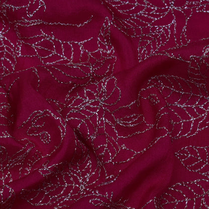 Magenta Color Dola Silk Embroidery Fabric