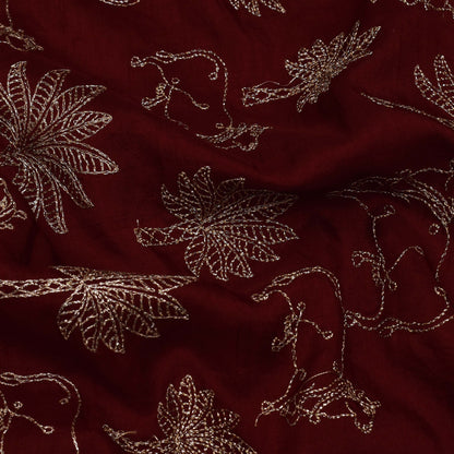 Maroon Color Dola Silk Embroidery Fabric