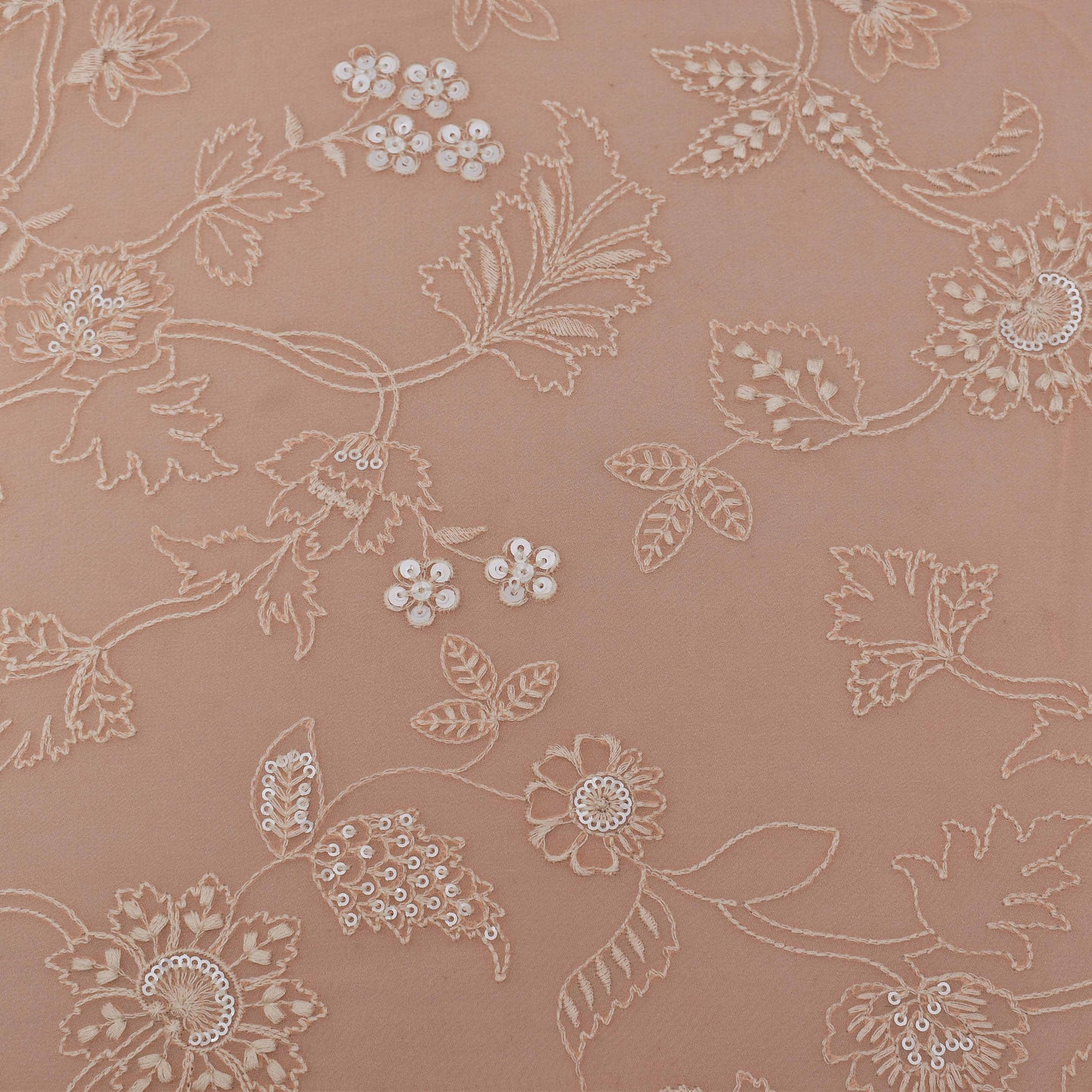 Peach Color Georgette Embroidery Fabric