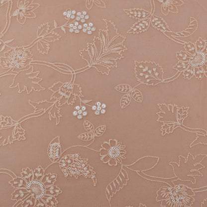 Peach Color Georgette Embroidery Fabric