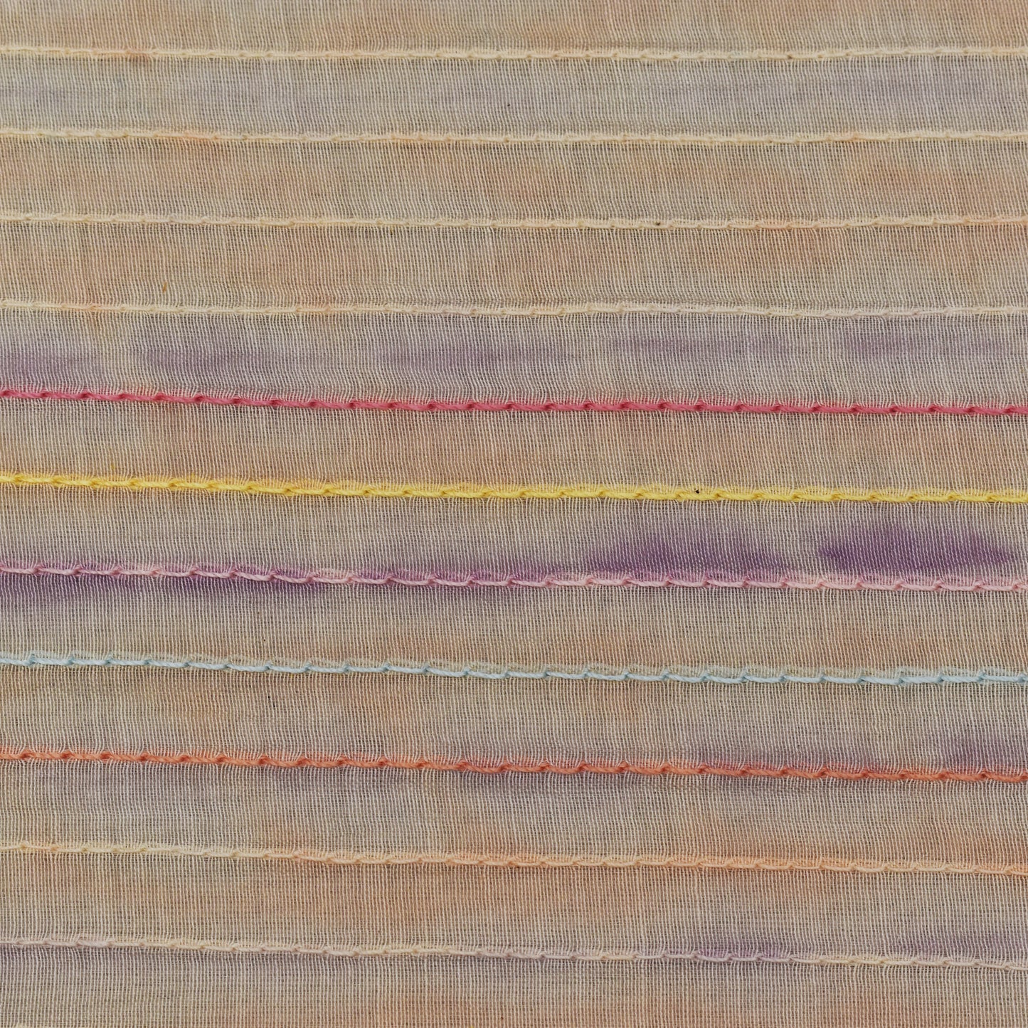 Peach Color Chanderi Kantha Work Tie And Dye Fabric