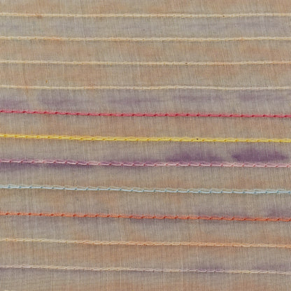 Peach Color Chanderi Kantha Work Tie And Dye Fabric