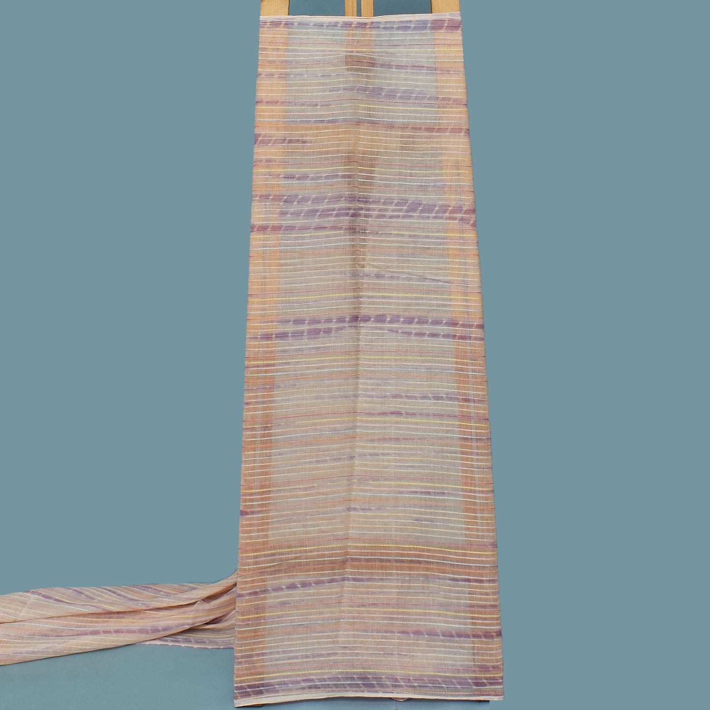 Peach Color Chanderi Kantha Work Tie And Dye Fabric