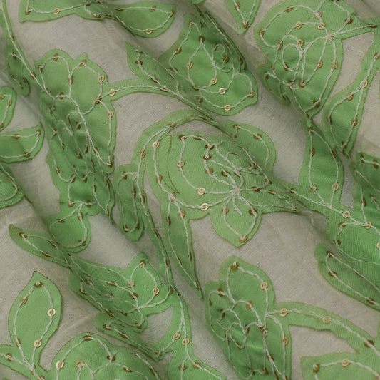 Pista Green Color Cotton Sequence Embroidery Fabric