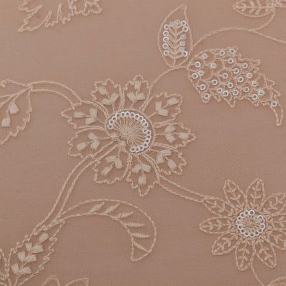 Peach Color Georgette Embroidery Fabric