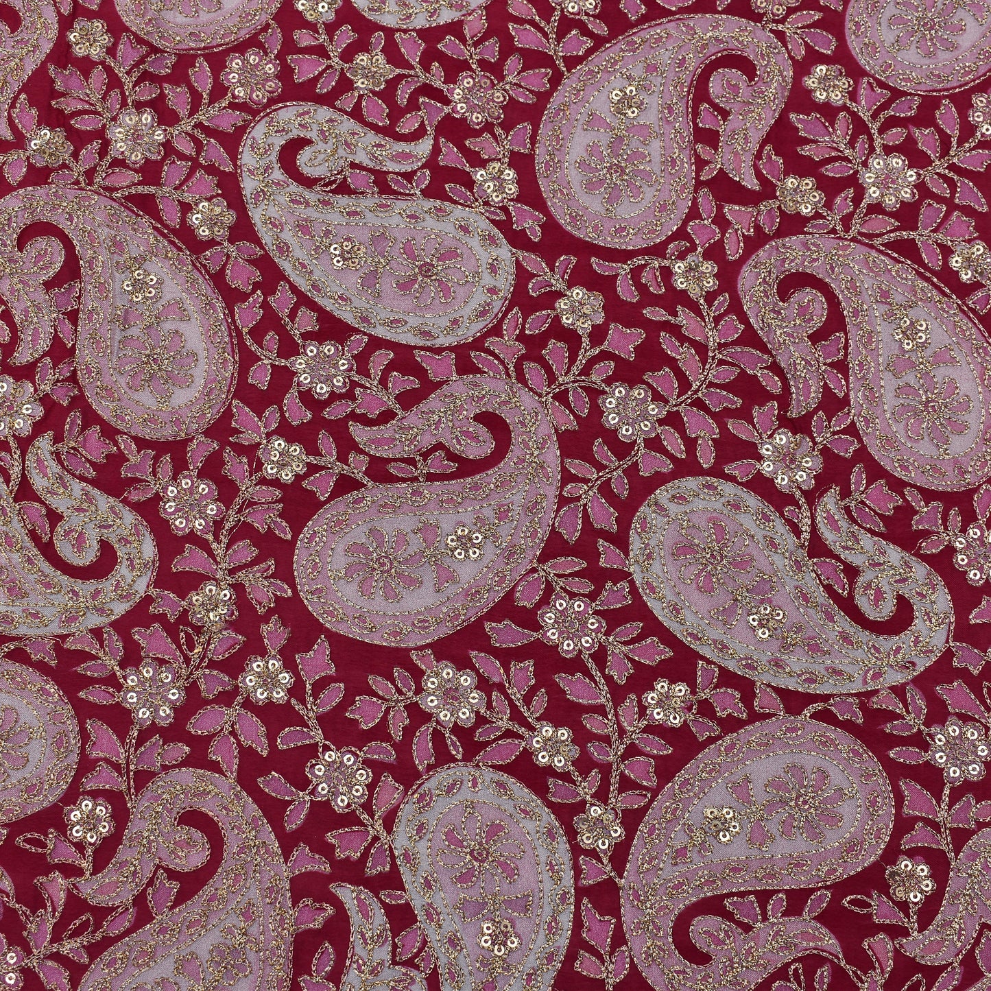 Magenta Color Chinon Position Print Embroidery Fabric