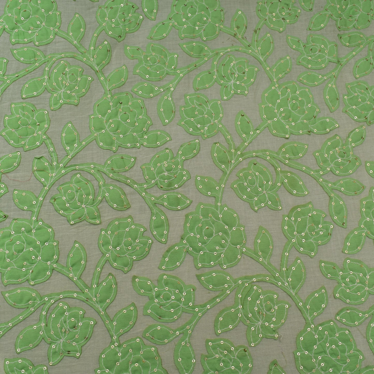 Pista Green Color Cotton Sequence Embroidery Fabric