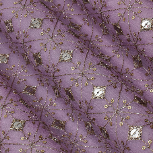 Lavender Color Georgette Embroidery Fabric