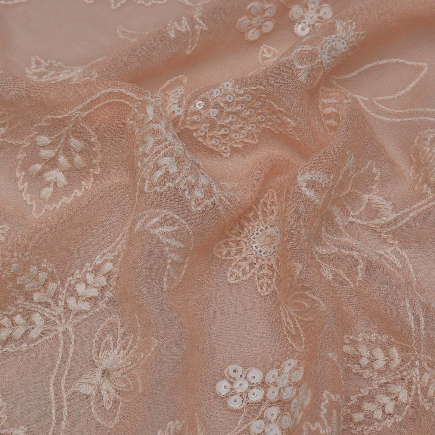 Peach Color Georgette Embroidery Fabric