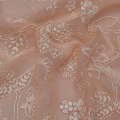 Peach Color Georgette Embroidery Fabric