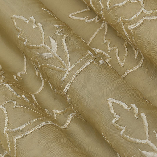 Cream Color Organza Border Embroidery Fabric