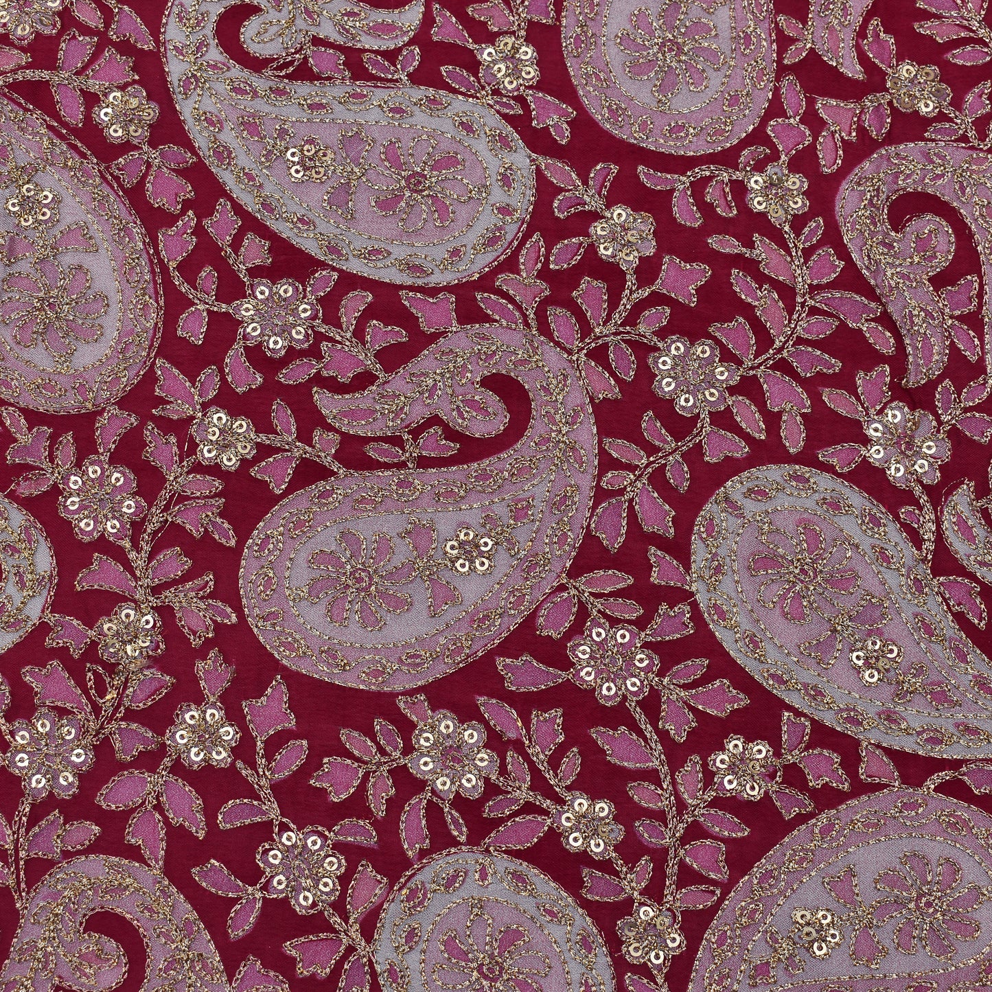 Magenta Color Chinon Position Print Embroidery Fabric