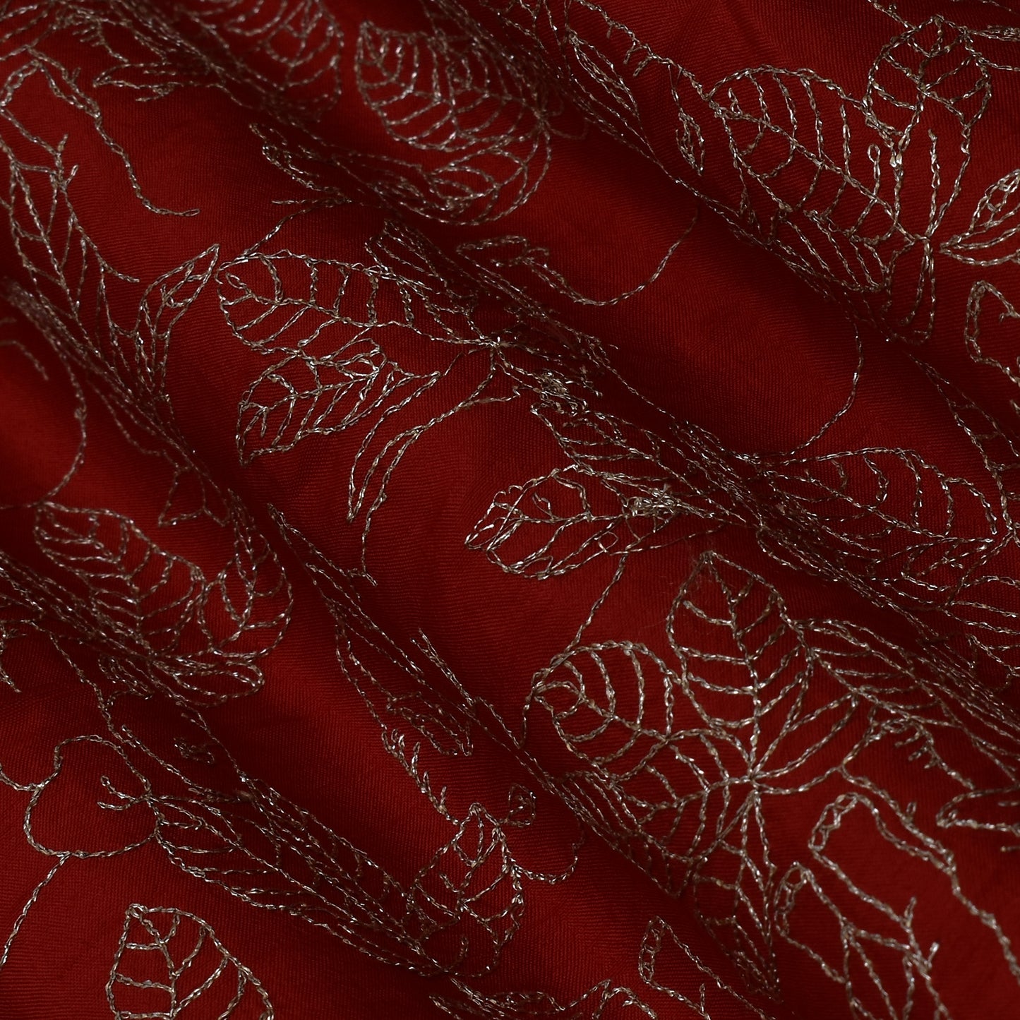 Blood Red Color Dola Silk Embroidery Fabric