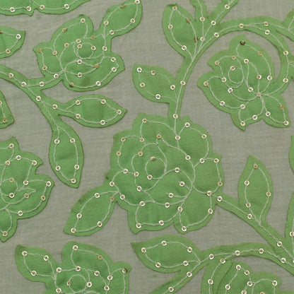 Pista Green Color Cotton Sequence Embroidery Fabric