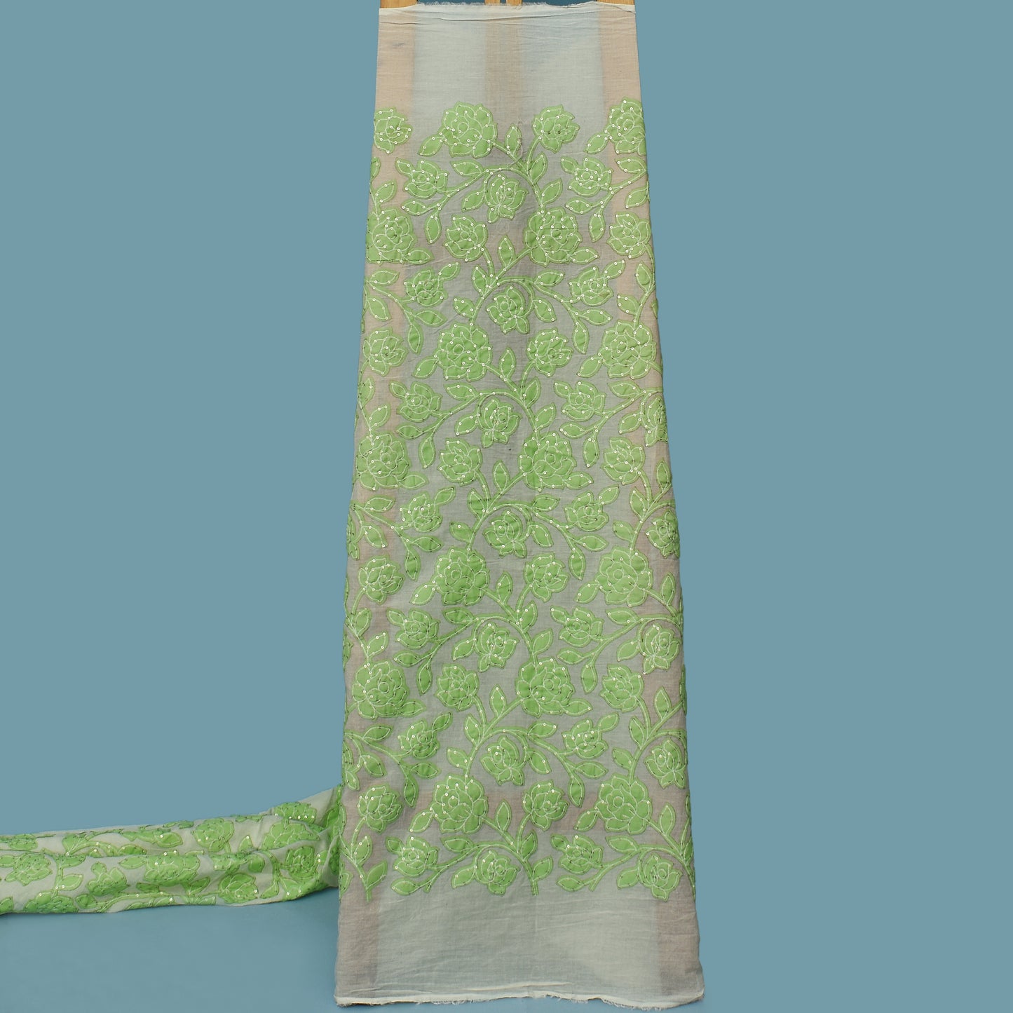 Pista Green Color Cotton Sequence Embroidery Fabric