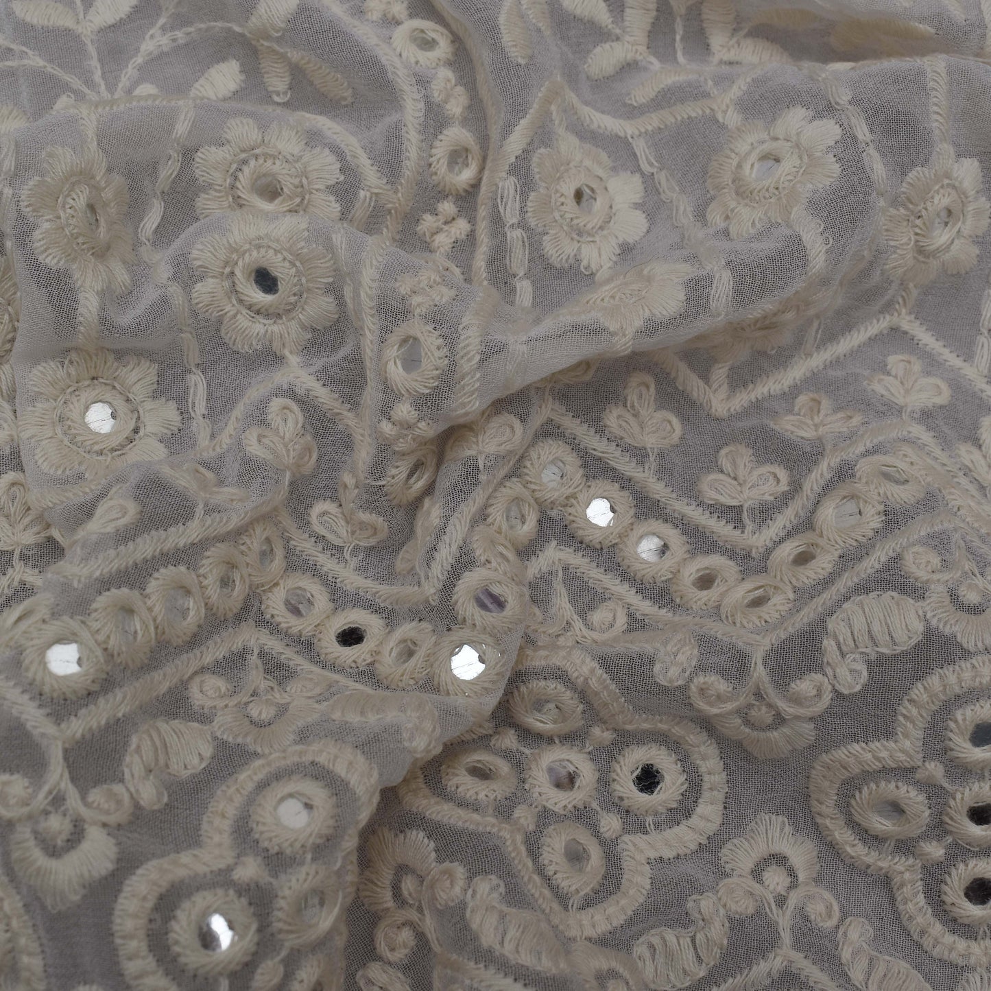 White Color Georgette Embroidery Fabric