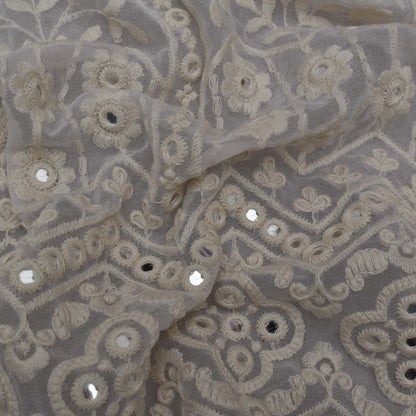 White Color Georgette Embroidery Fabric