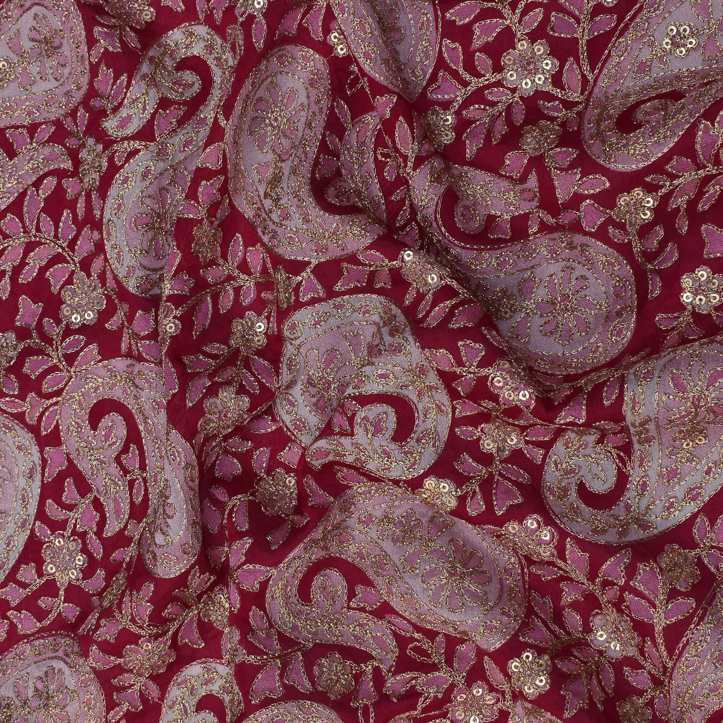 Magenta Color Chinon Position Print Embroidery Fabric