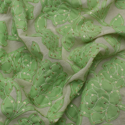 Pista Green Color Cotton Sequence Embroidery Fabric