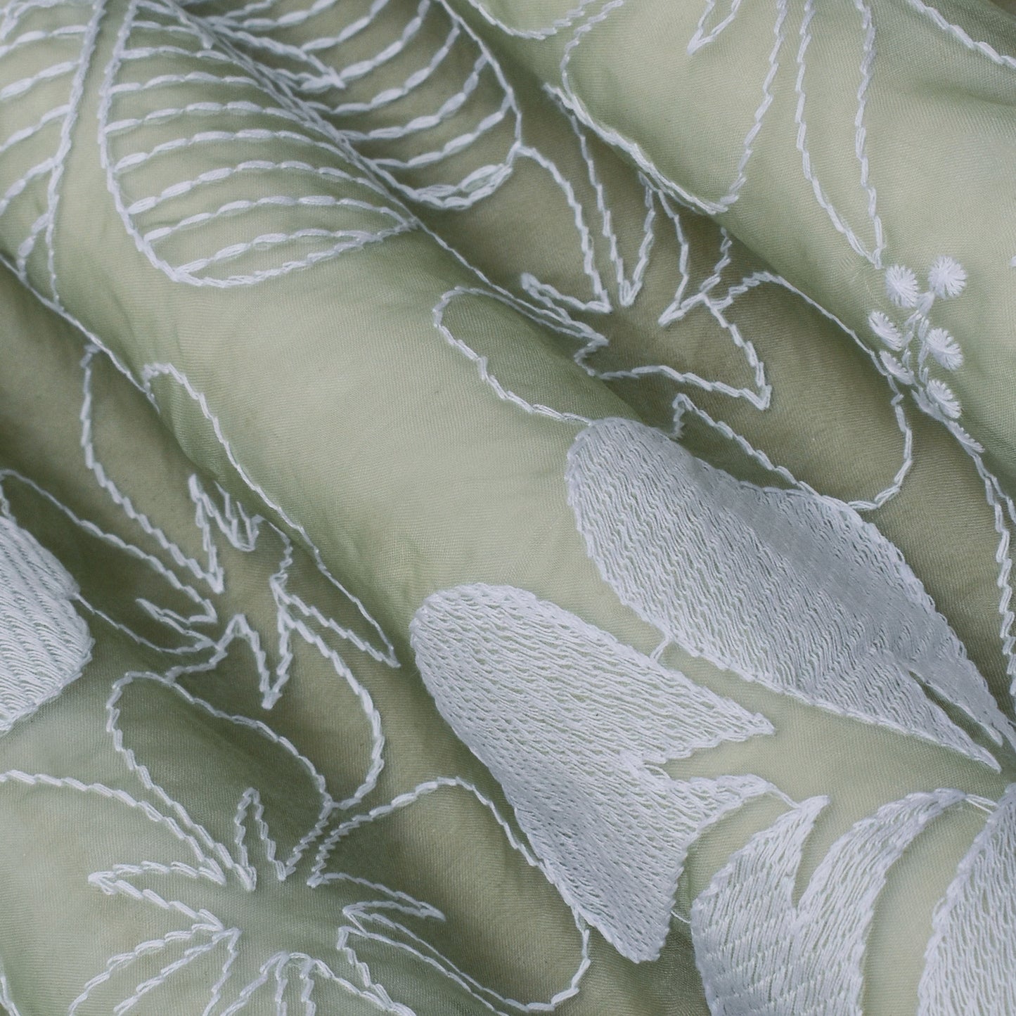 Pista Green Color Organza Embroidery Fabric