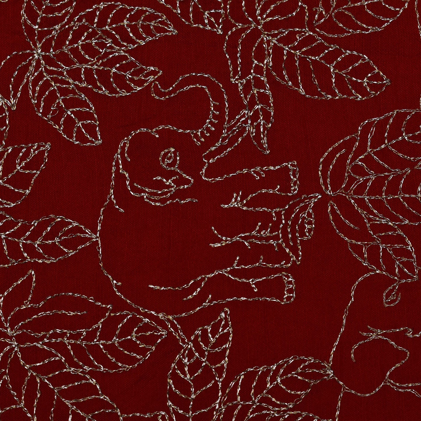 Blood Red Color Dola Silk Embroidery Fabric