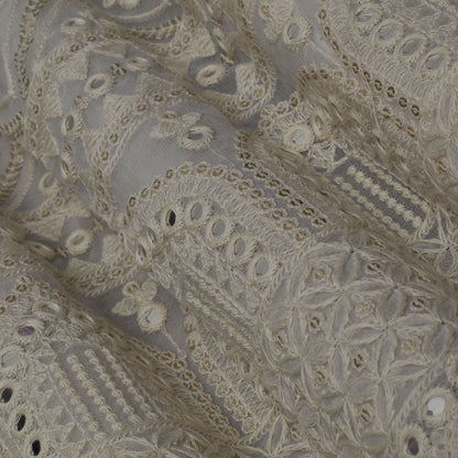 White Color Georgette Embroidery Fabric